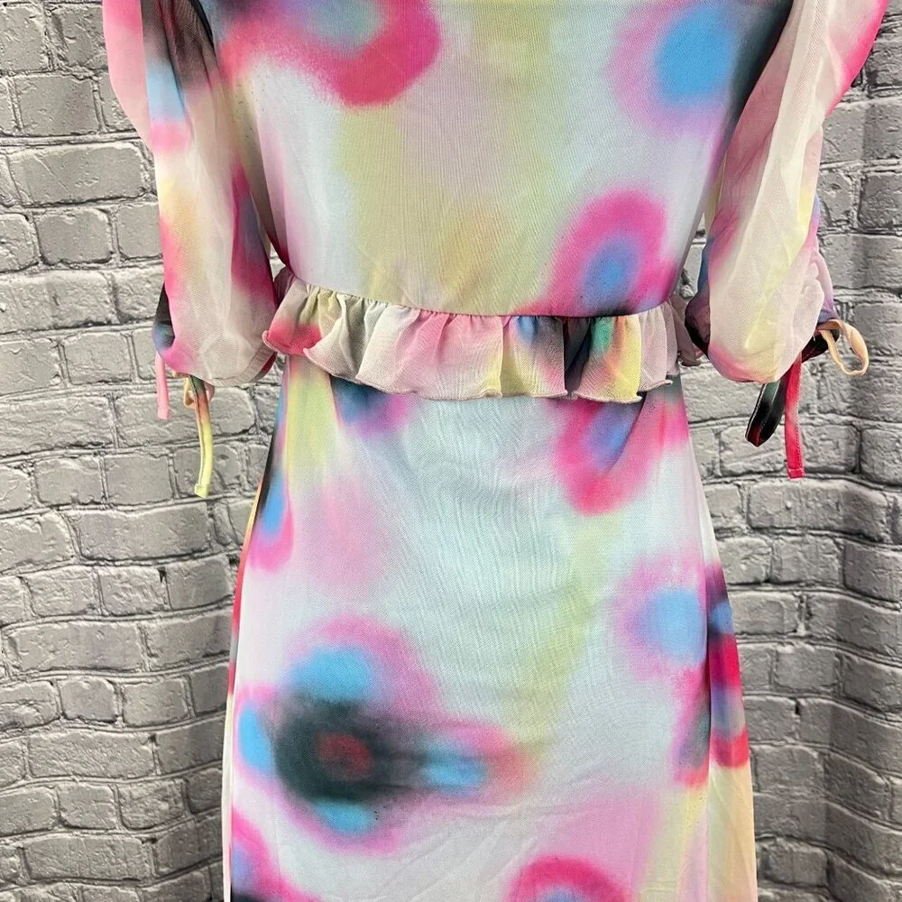 Topshop Spray Paint Floral Print Mini Tea Dress Size 8-10 M - Picture 2 of 9